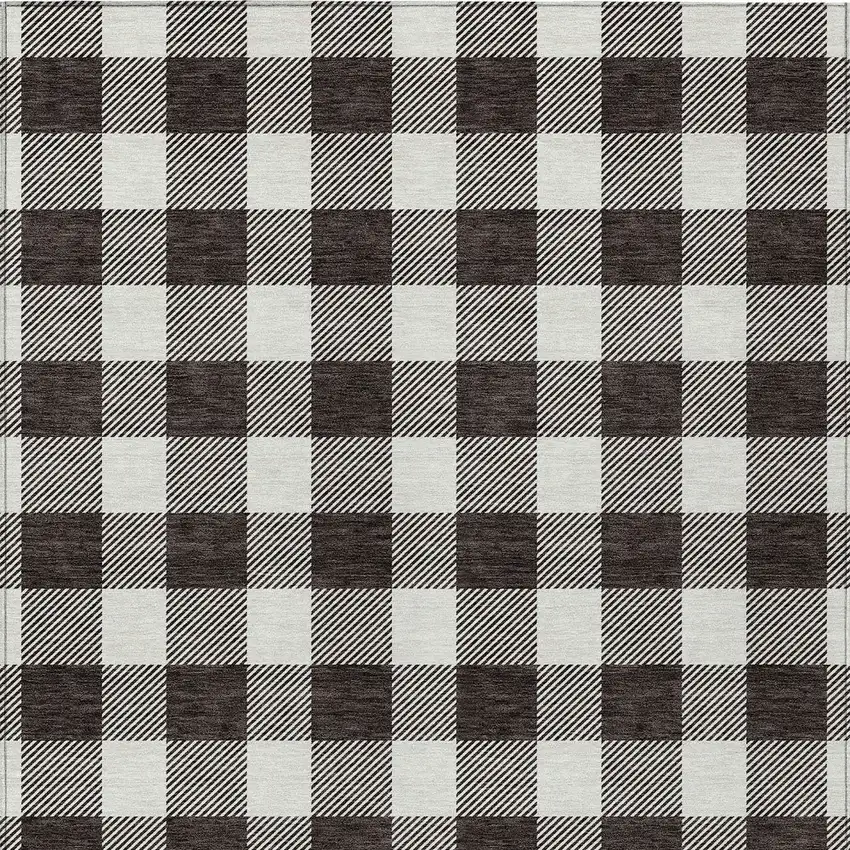 Black And Gray Plaid Washable Indoor Outdoor Area Rug Photo 7