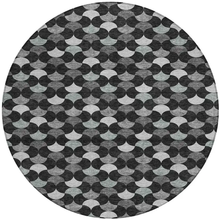 Black And Gray Round Geometric Washable Indoor Outdoor Area Rug Photo 3