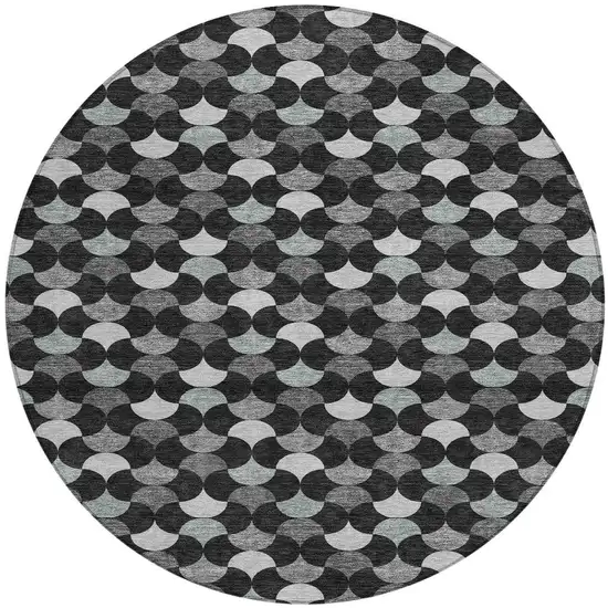 Black And Gray Round Geometric Washable Indoor Outdoor Area Rug Photo 3