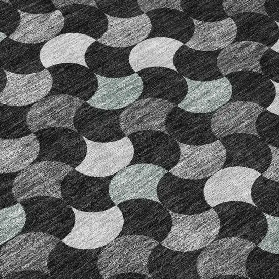 Black And Gray Round Geometric Washable Indoor Outdoor Area Rug Photo 5