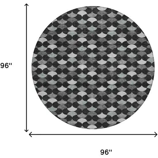 Black And Gray Round Geometric Washable Indoor Outdoor Area Rug Photo 6
