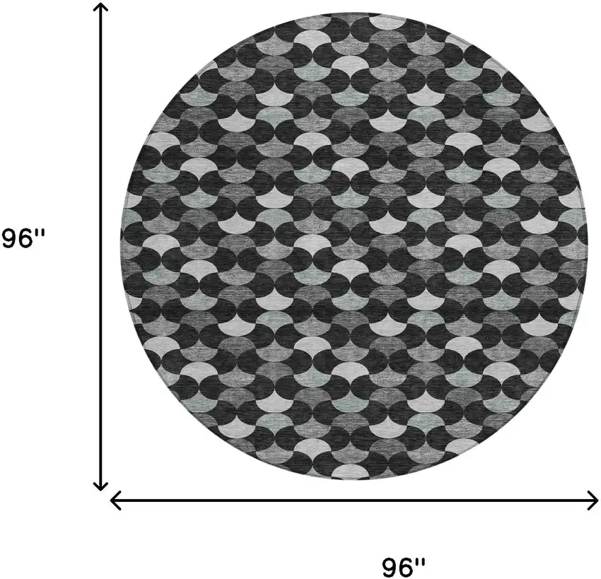 Black And Gray Round Geometric Washable Indoor Outdoor Area Rug Photo 6