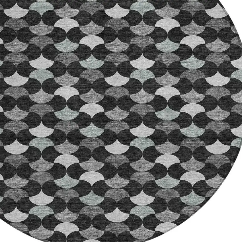 Black And Gray Round Geometric Washable Indoor Outdoor Area Rug Photo 2