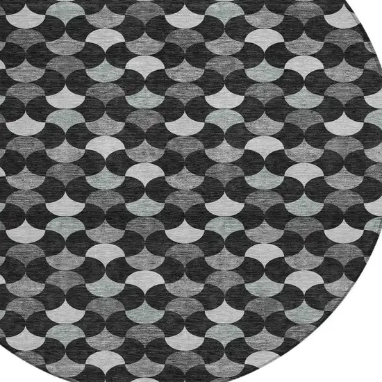 Black And Gray Round Geometric Washable Indoor Outdoor Area Rug Photo 2