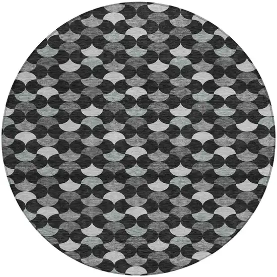 Black And Gray Round Geometric Washable Indoor Outdoor Area Rug Photo 1