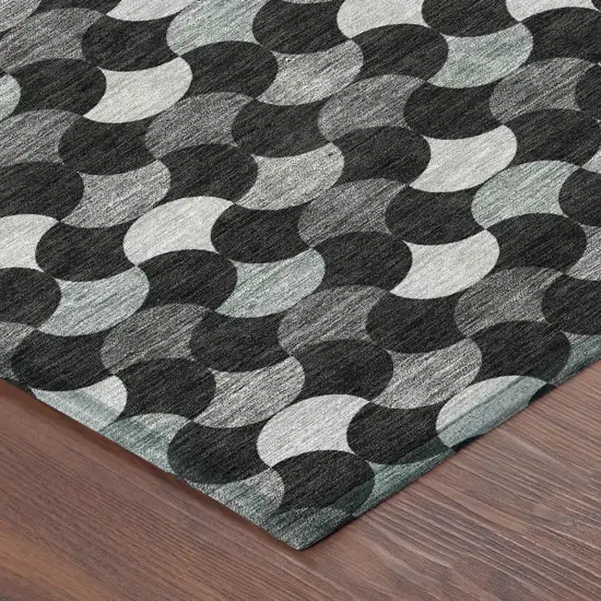 Black And Gray Round Geometric Washable Indoor Outdoor Area Rug Photo 4
