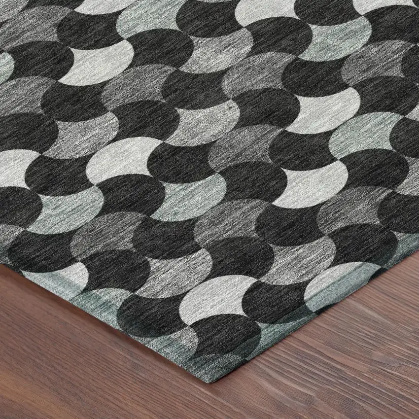 Black And Gray Round Geometric Washable Indoor Outdoor Area Rug Photo 4
