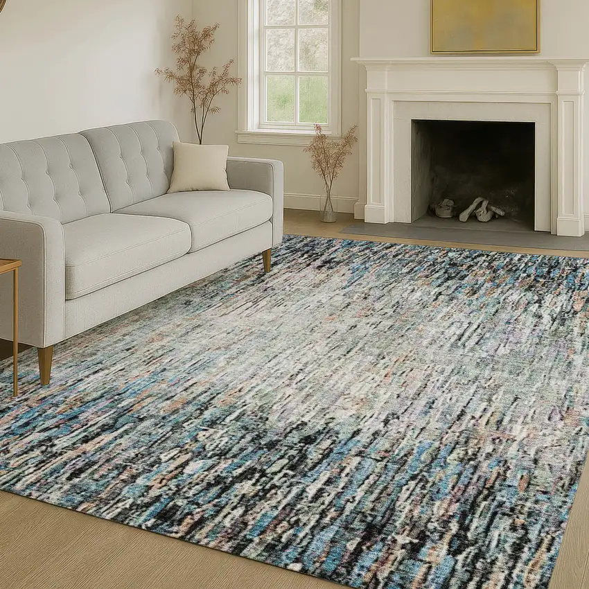 Black And Gray Striped Washable Indoor Outdoor Area Rug Photo 6
