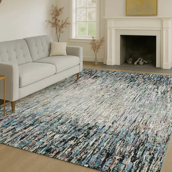 Black And Gray Striped Washable Indoor Outdoor Area Rug Photo 6