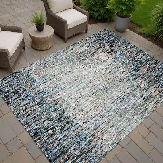 Black And Gray Striped Washable Indoor Outdoor Area Rug Photo 7