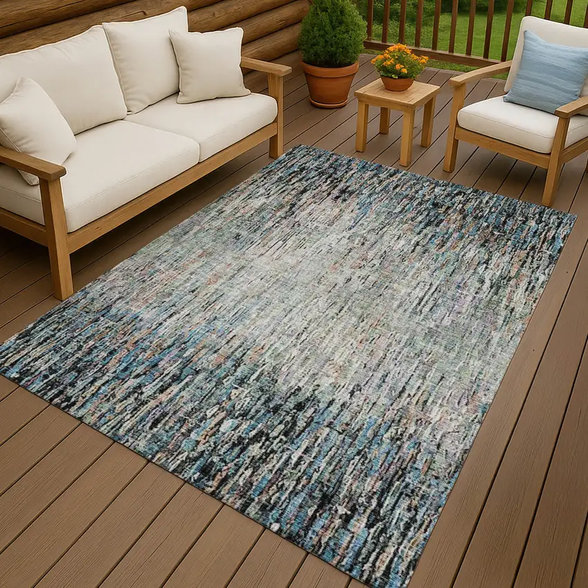 Black And Gray Striped Washable Indoor Outdoor Area Rug Photo 4