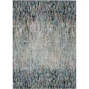 Photo of Black And Gray Striped Washable Indoor Outdoor Area Rug