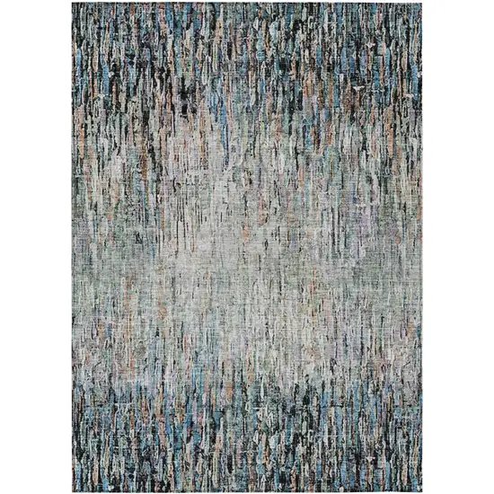 Black And Gray Striped Washable Indoor Outdoor Area Rug Photo 1