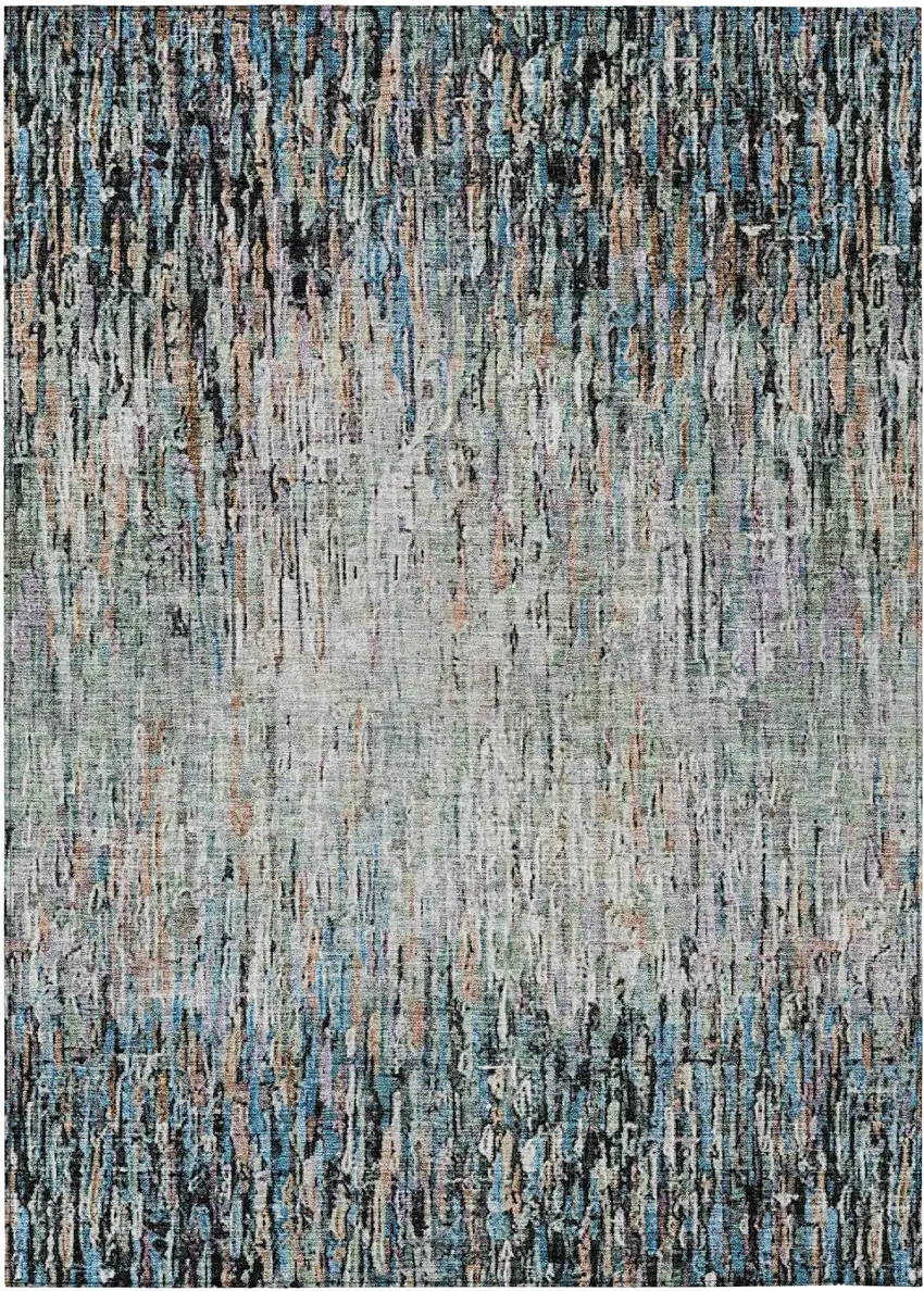 Black And Gray Striped Washable Indoor Outdoor Area Rug Photo 1