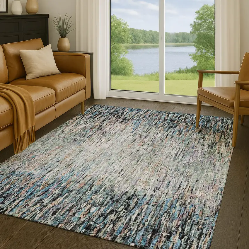 Black And Gray Striped Washable Indoor Outdoor Area Rug Photo 5