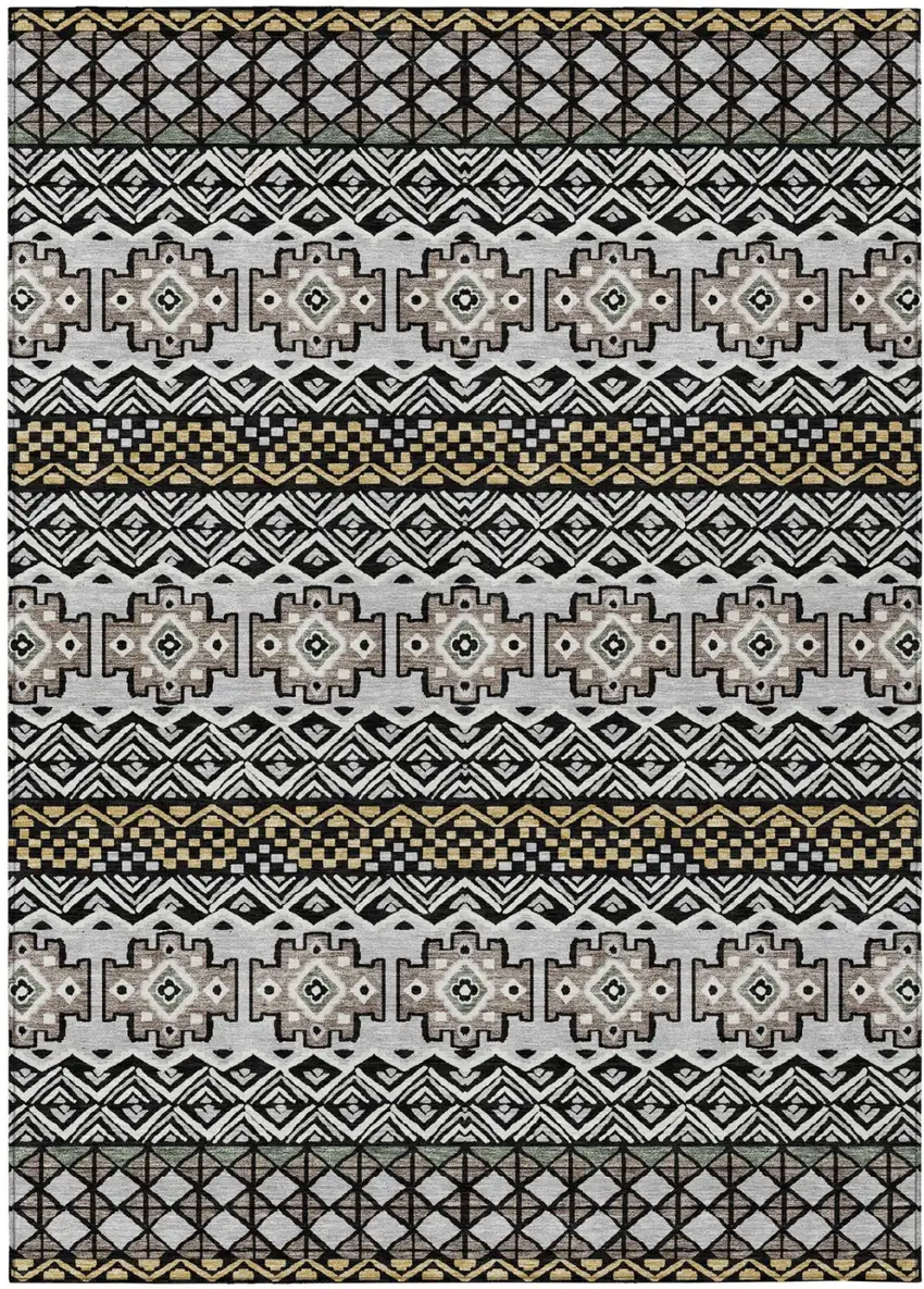 Black And Gray Striped Washable Indoor Outdoor Area Rug Photo 2