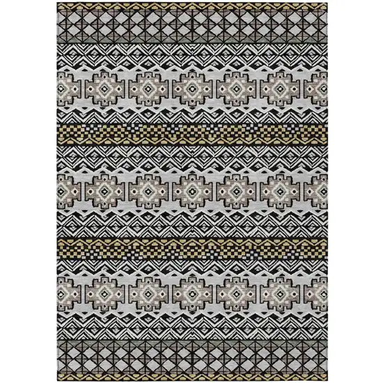 Black And Gray Striped Washable Indoor Outdoor Area Rug Photo 2