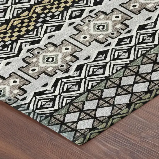 Black And Gray Striped Washable Indoor Outdoor Area Rug Photo 3