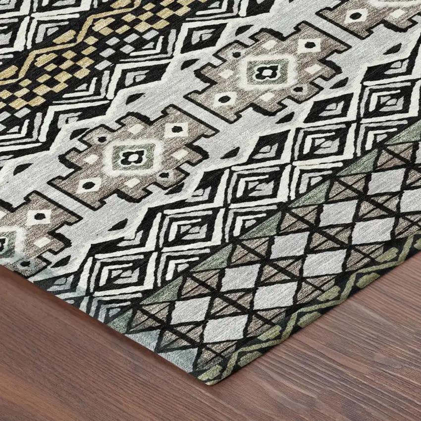 Black And Gray Striped Washable Indoor Outdoor Area Rug Photo 3