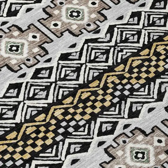 Black And Gray Striped Washable Indoor Outdoor Area Rug Photo 4