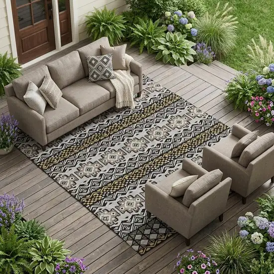 Black And Gray Striped Washable Indoor Outdoor Area Rug Photo 1