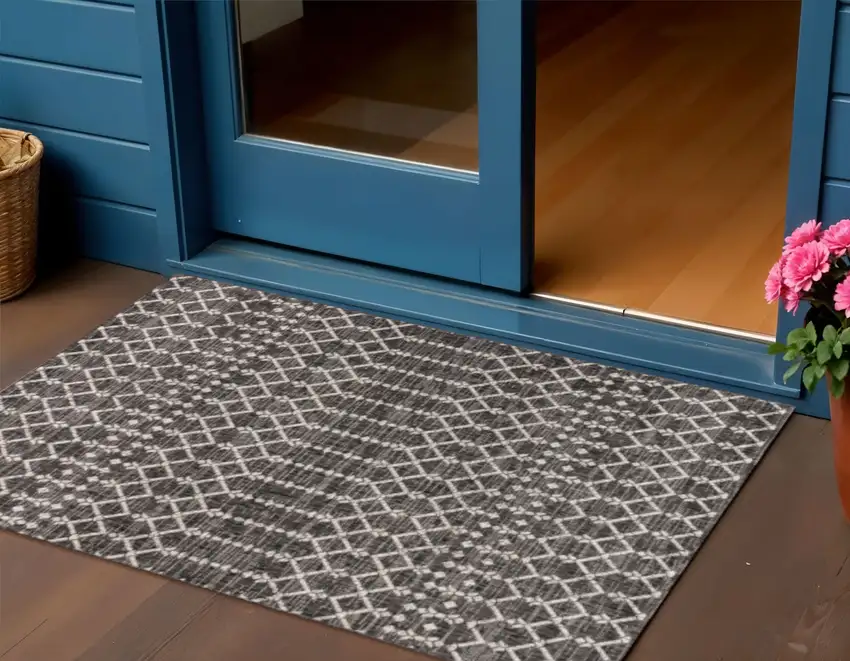 Black And Gray Trellis Indoor Outdoor Area Rug Photo 1