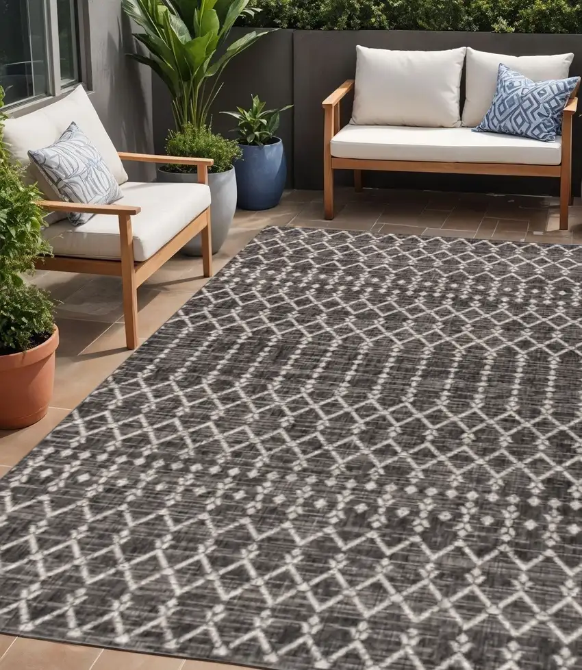 Black And Gray Trellis Indoor Outdoor Area Rug Photo 1