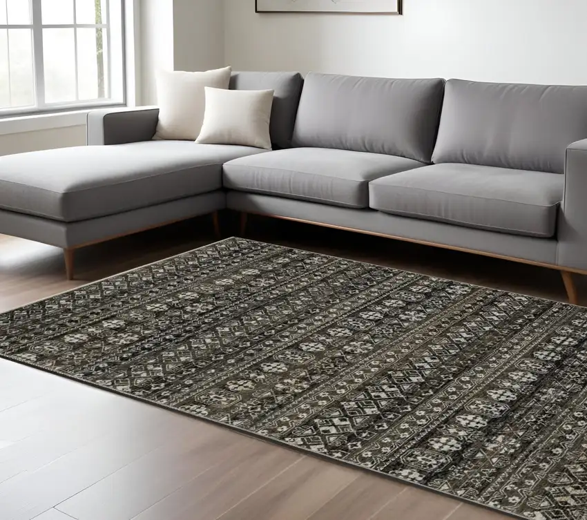 Black And Gray Tribal Area Rug With Fringe Photo 1