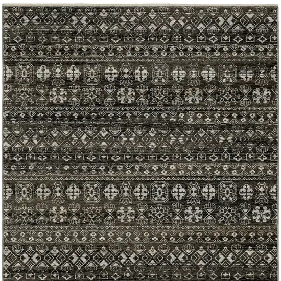 Black And Gray Tribal Area Rug With Fringe Photo 5