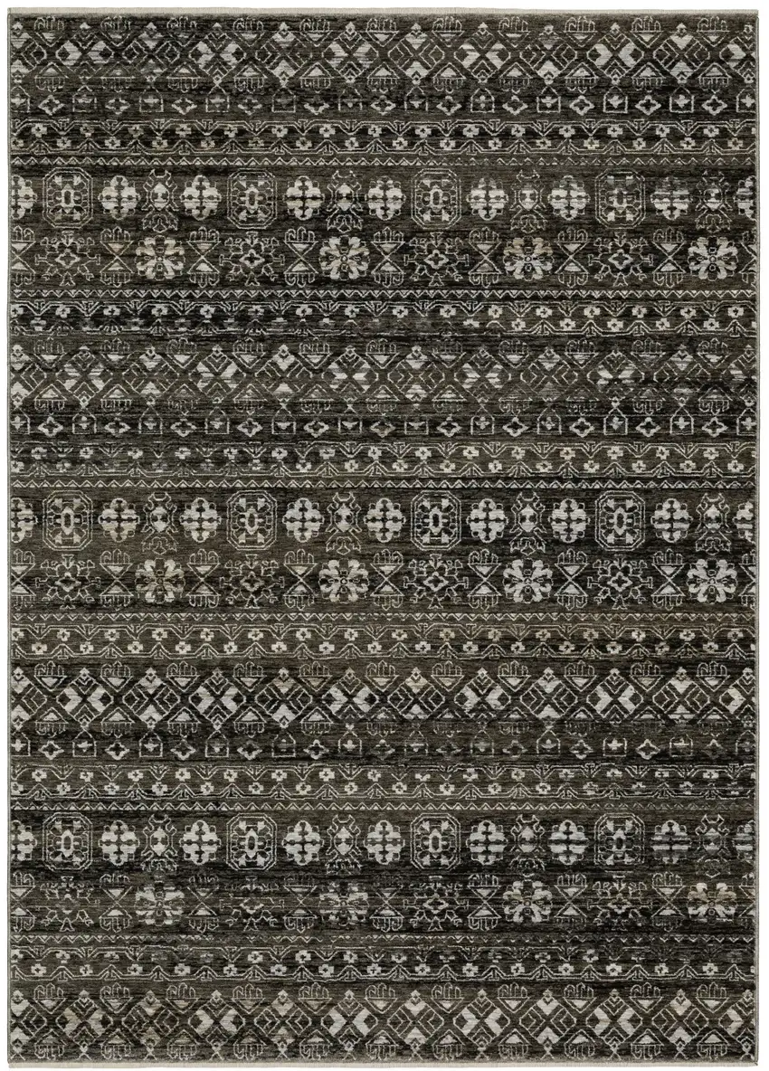 Black And Gray Tribal Area Rug With Fringe Photo 2