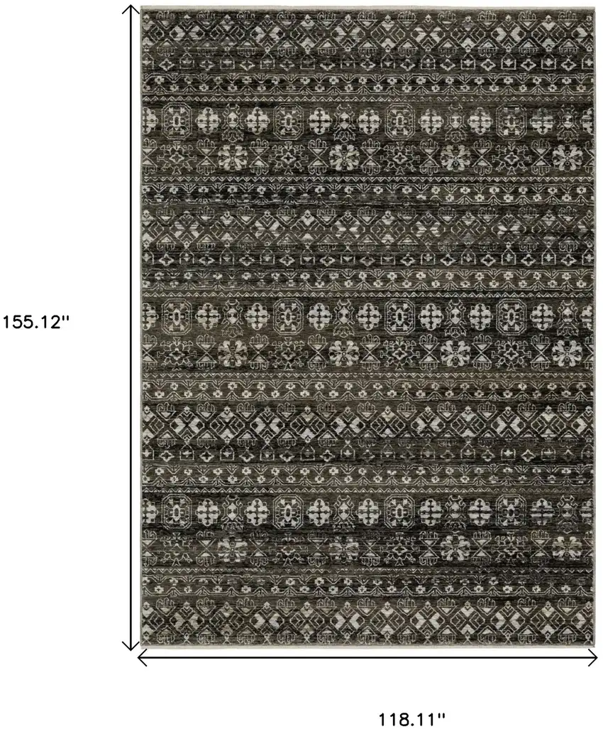 Black And Gray Tribal Area Rug With Fringe Photo 3