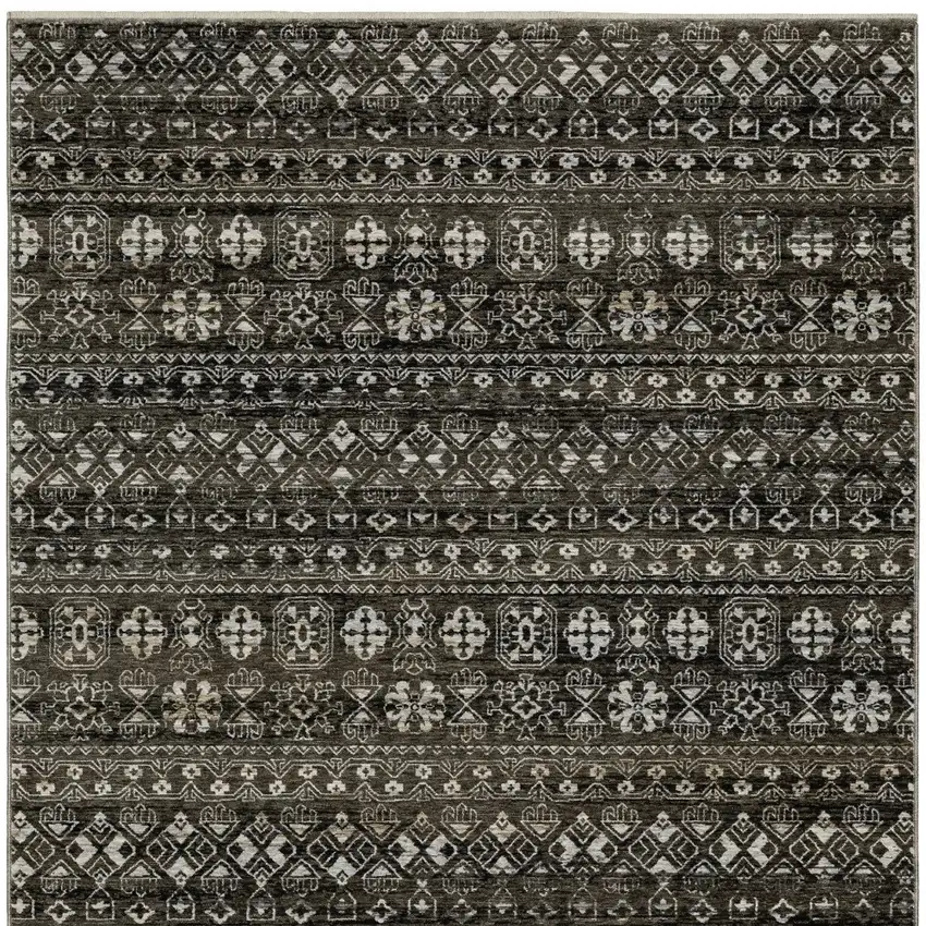 Black And Gray Tribal Area Rug With Fringe Photo 5