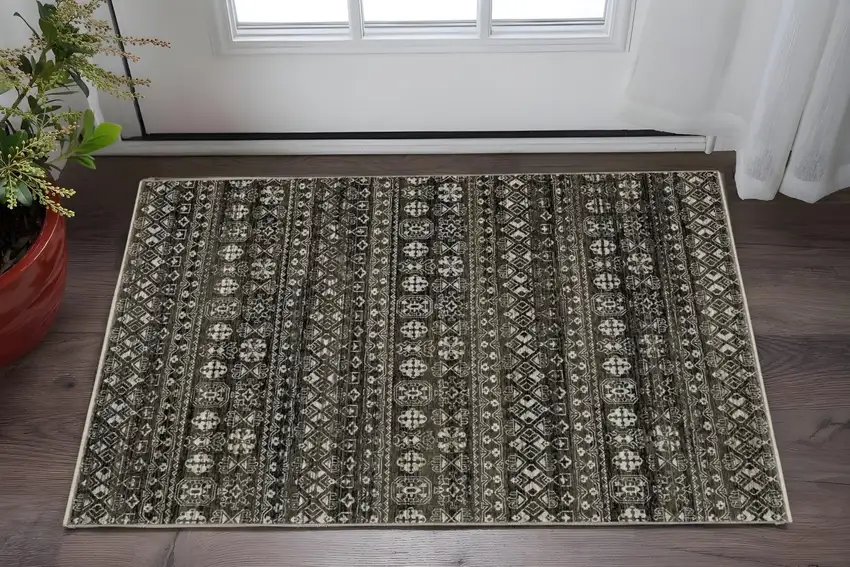 Black And Gray Tribal Area Rug With Fringe Photo 1