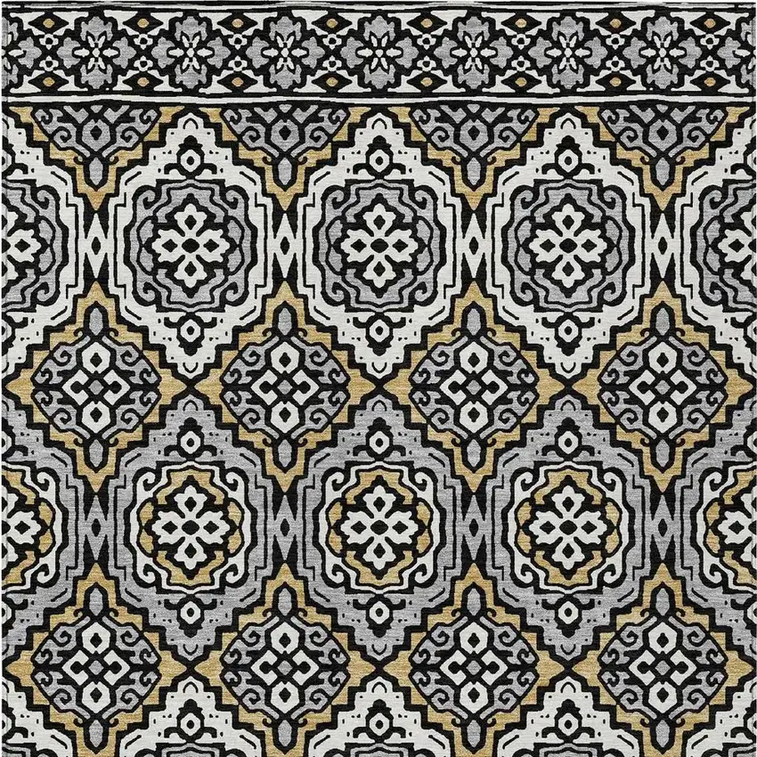 Black And Gray Tribal Washable Indoor Outdoor Area Rug Photo 6