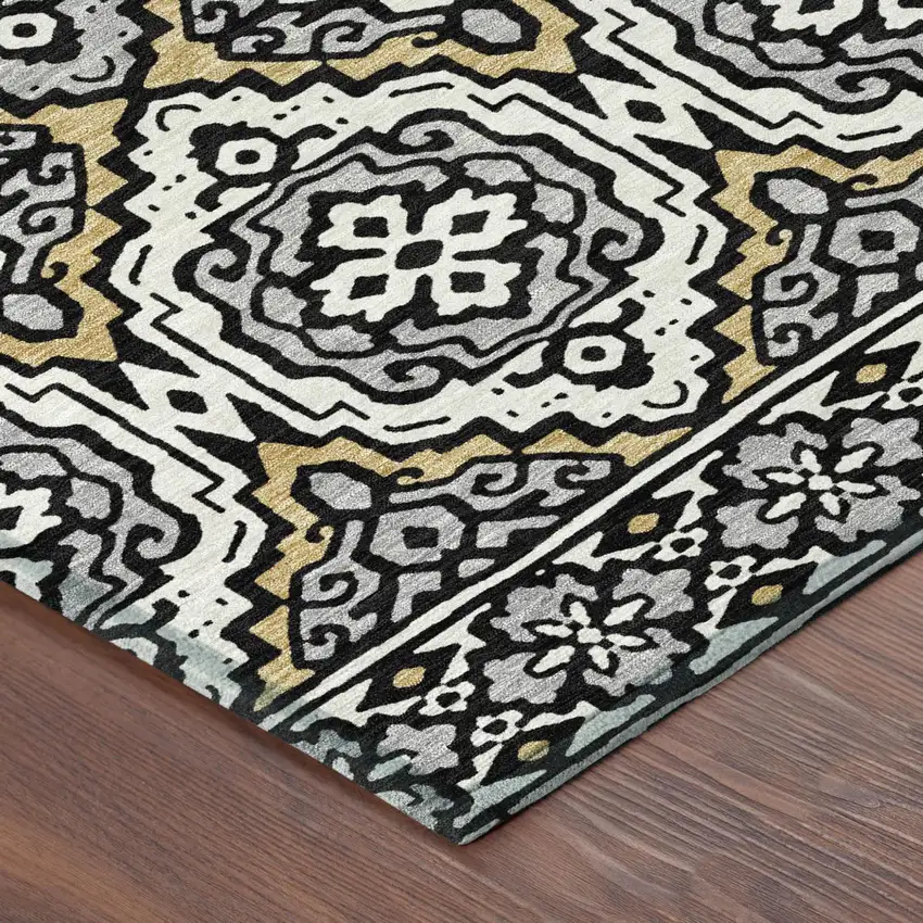 Black And Gray Tribal Washable Indoor Outdoor Area Rug Photo 7