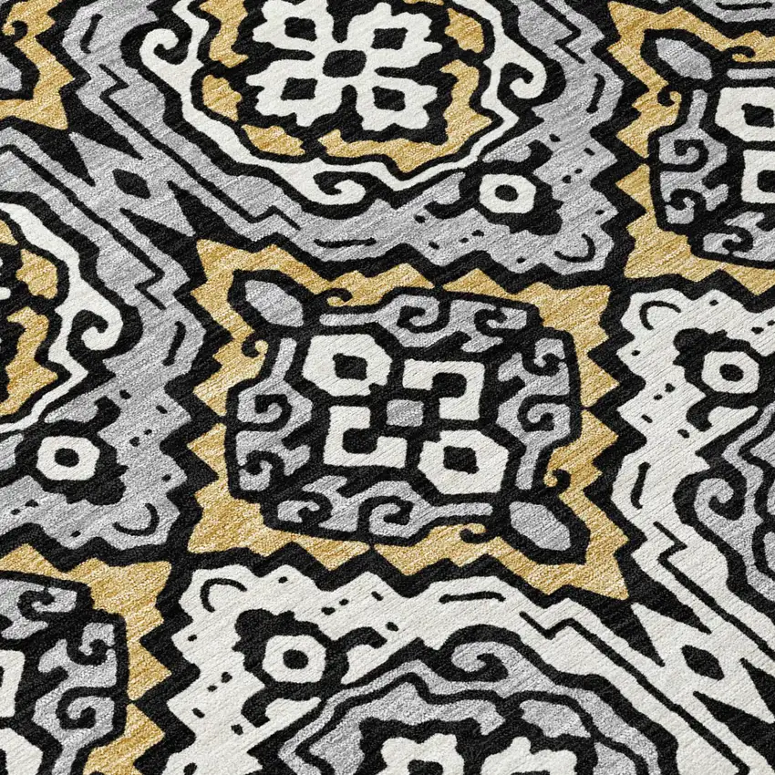 Black And Gray Tribal Washable Indoor Outdoor Area Rug Photo 8