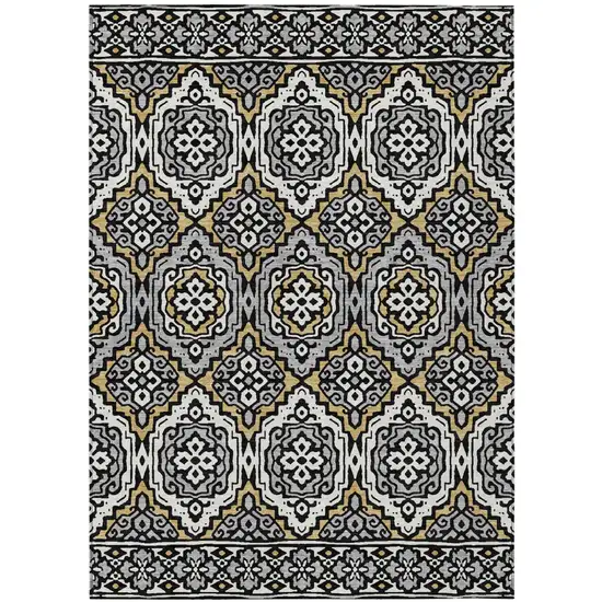 Black And Gray Tribal Washable Indoor Outdoor Area Rug Photo 2