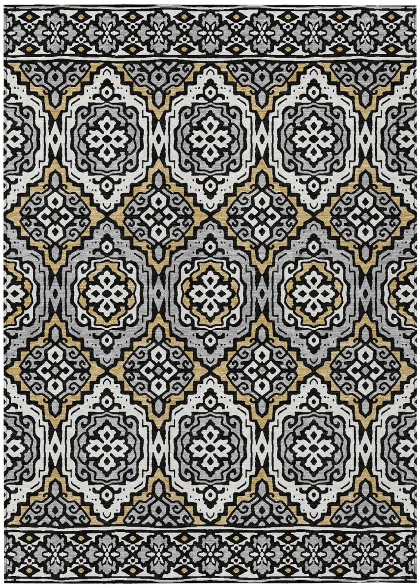 Black And Gray Tribal Washable Indoor Outdoor Area Rug Photo 2