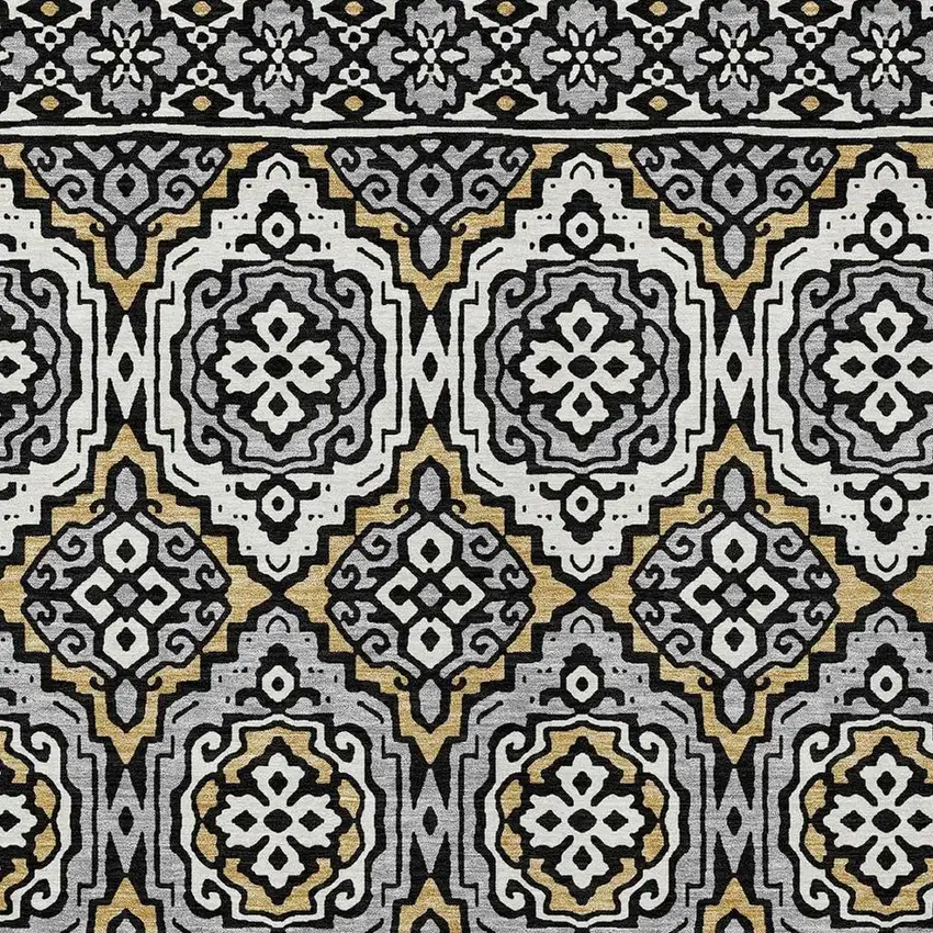 Black And Gray Tribal Washable Indoor Outdoor Area Rug Photo 3