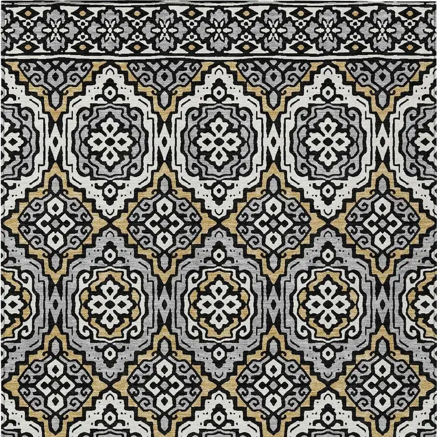 Black And Gray Tribal Washable Indoor Outdoor Area Rug Photo 4