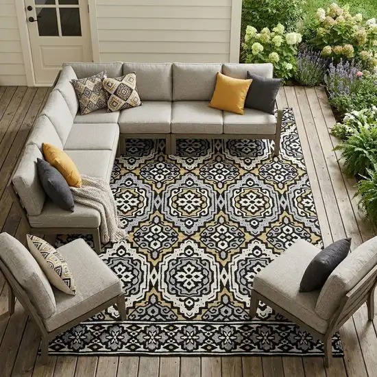 Black And Gray Tribal Washable Indoor Outdoor Area Rug Photo 1