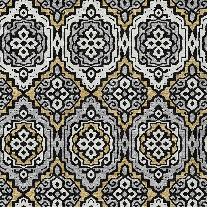 Black And Gray Tribal Washable Indoor Outdoor Area Rug Photo 5