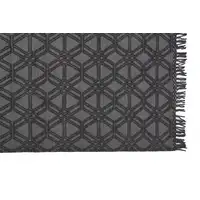 Photo of Black And Gray Wool Geometric Hand Woven Area Rug With Fringe
