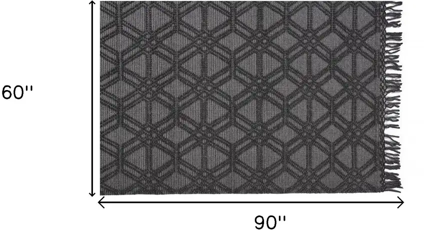 Black And Gray Wool Geometric Hand Woven Area Rug With Fringe Photo 9