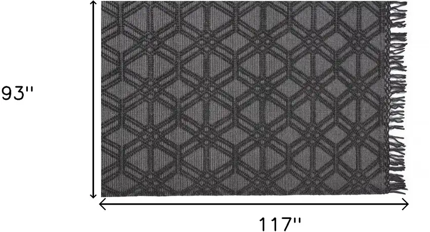 Black And Gray Wool Geometric Hand Woven Area Rug With Fringe Photo 9