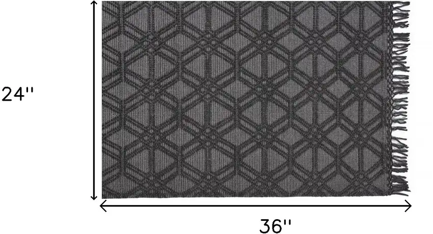 Black And Gray Wool Geometric Hand Woven Area Rug With Fringe Photo 9