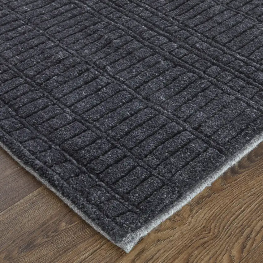 Black And Gray Wool Hand Knotted Area Rug Photo 3