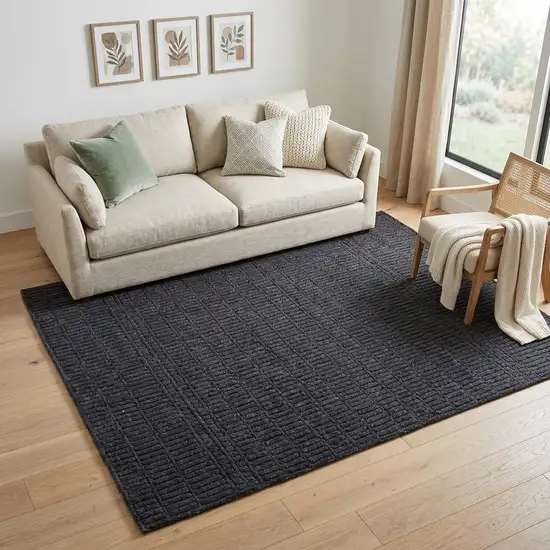 Black And Gray Wool Hand Knotted Area Rug Photo 1