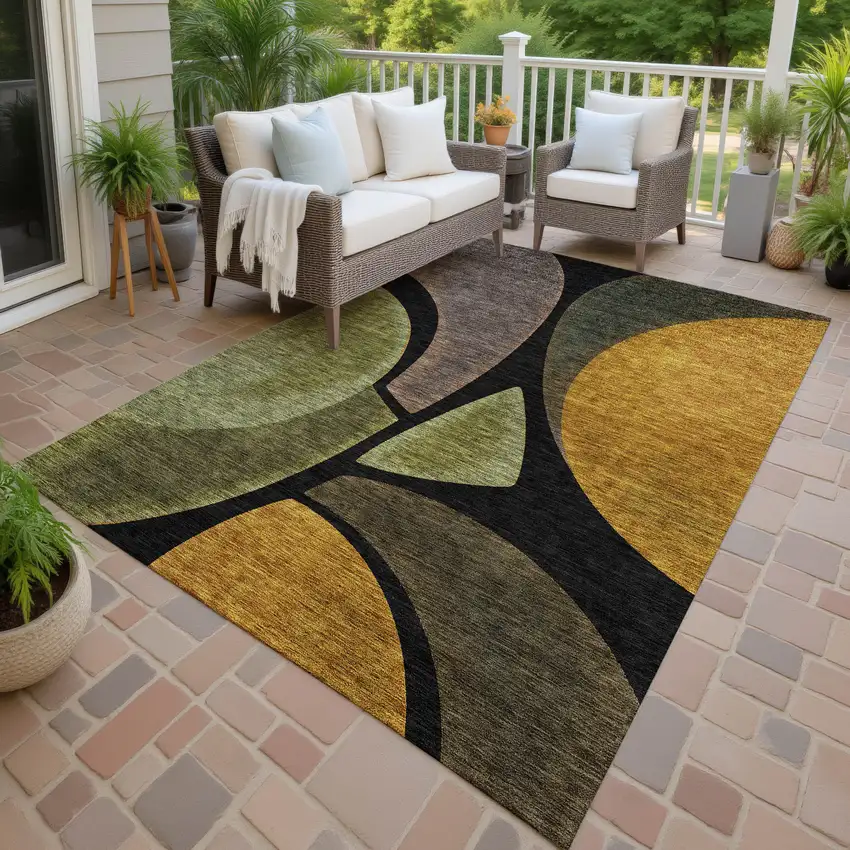 Black And Green Abstract Washable Indoor Outdoor Area Rug Photo 4