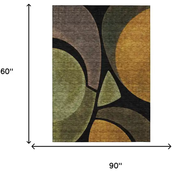 Black And Green Abstract Washable Indoor Outdoor Area Rug Photo 6